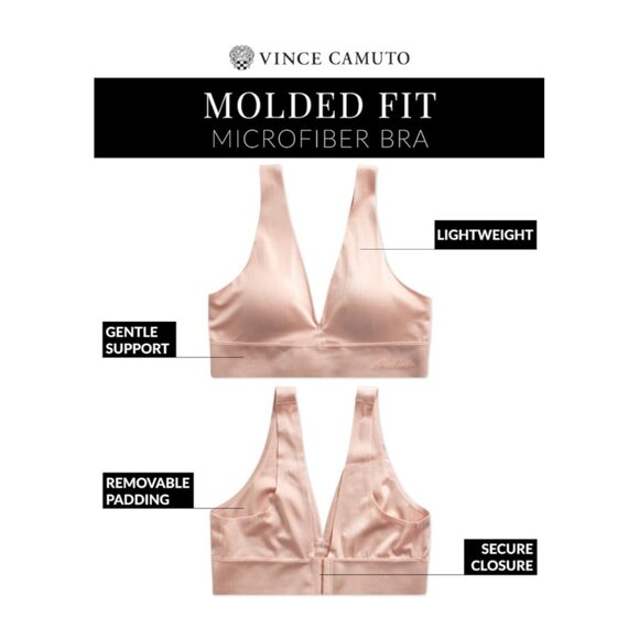Vince Camuto Molded Fit Microfiber Triangle Bra Beige Size XL Minimalist Stretch - Picture 8 of 12